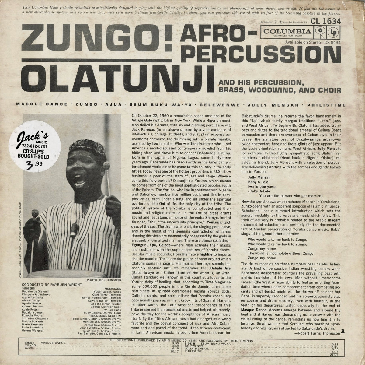Olatunji - Zungo! (CL 1634) 1961 US Columbia｜中古LP