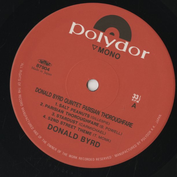 Donald Byrd - Byrd In Paris Vol.2 (SGD-52) LP 1991 JPN Polydor｜中古LP ドナルド・バード label