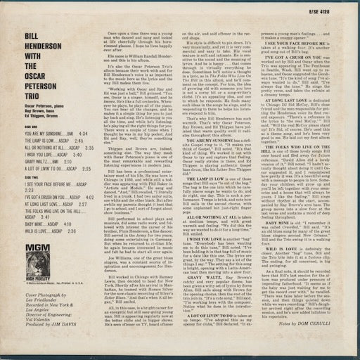 Bill Henderson - With The Oscar Peterson Trio (SE4128) LP 1963 US MGM｜中古LP