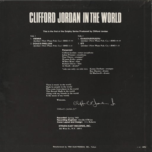Clifford Jordan - In The World (PA-7018) 1972 JPN Strata East - Trio Records｜中古LP