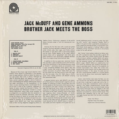 Jack McDuff & Gene Ammons - Brother Jack Meets The Boss (OJC 326) LP 1988 US Prestige/OJC｜中古LP