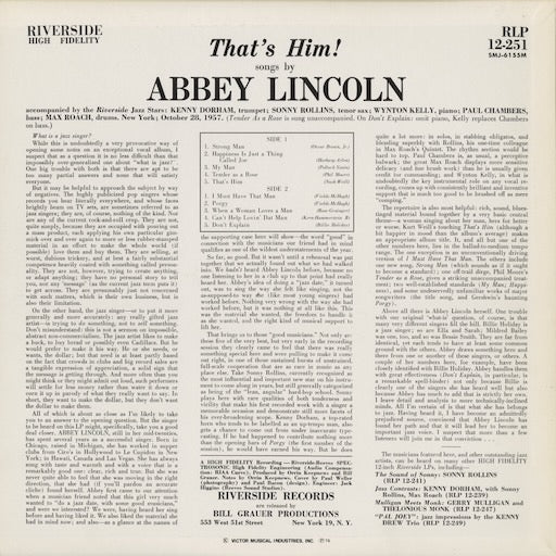 Abbey Lincoln - That's Him! (SMJ-6155M) 1976 JPN Riverside｜中古LP