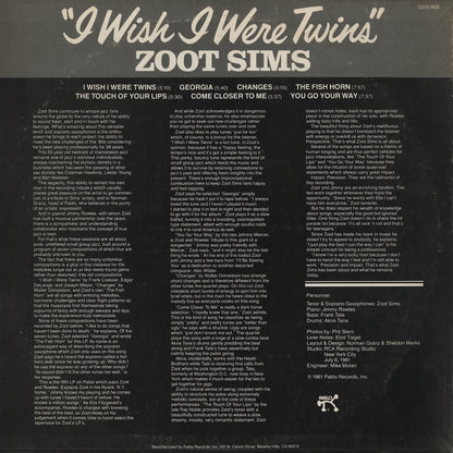 Zoot Sims - I Wish I Were Twins (2310 868) LP 1981 US Pablo Records｜中古LP