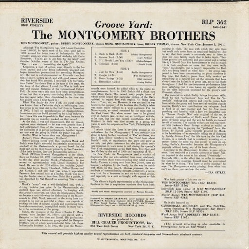 The Montgomery Brothers - Groove Yard (SMJ-6141) LP 1976 JPN Riverside｜中古LP
