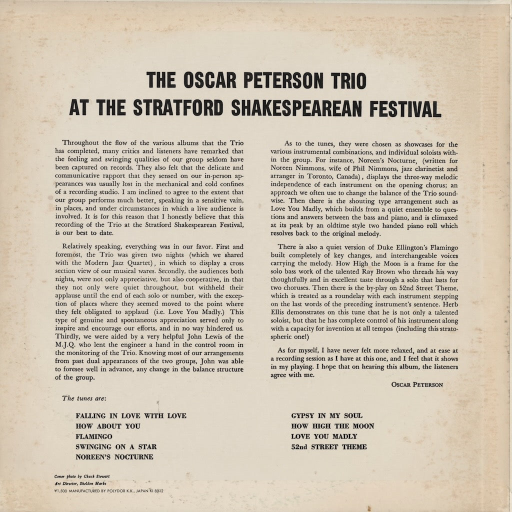 Oscar Peterson – At The Stratford Shakespearean Festival (MV 4011) LP 1980 JPN Verve Mono