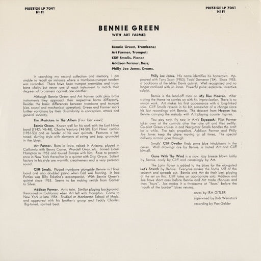 Bennie Green - Bennie Green With Art Farmer (WWLJ-7047) 1992 US Prestige - Fantasy｜中古LP