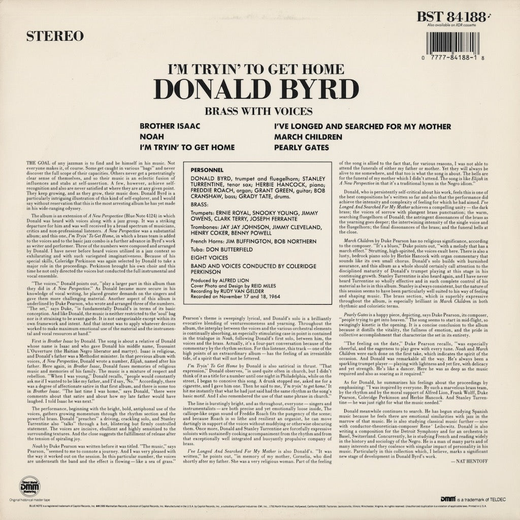 Donald Byrd / ドナルド・バード / I'm Tryin' To Get Home (BST-84188)  1986 US DMM Pressing
