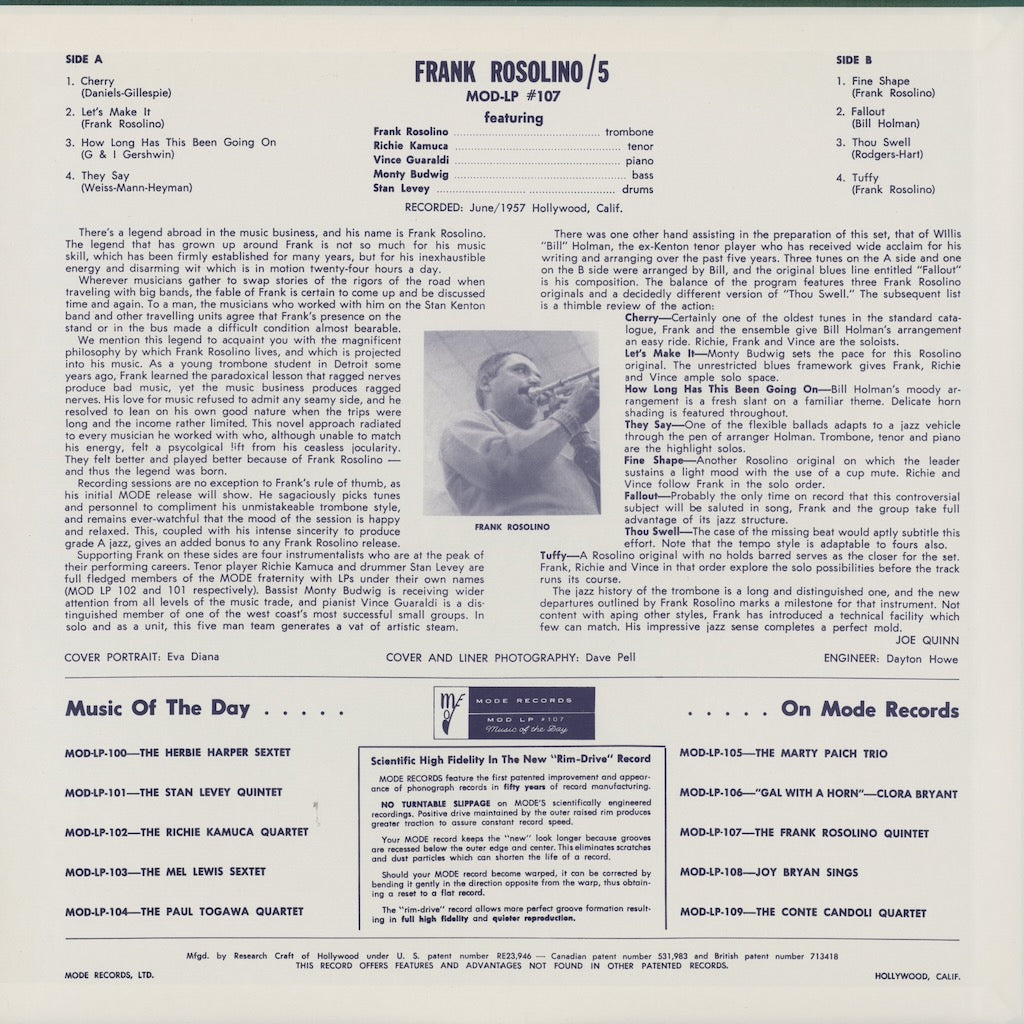 Frank Rosolino – Frank Rosolino Quintet (35214-28) LP 1988 JPN Mode Records・Vap | 中古LP
