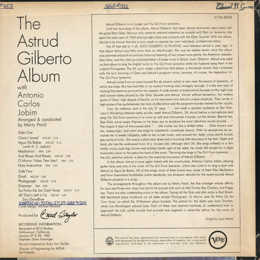 Astrud Gilberto - The Astrud Gilberto Album (V6-8608) 1965 US Verve｜中古LP