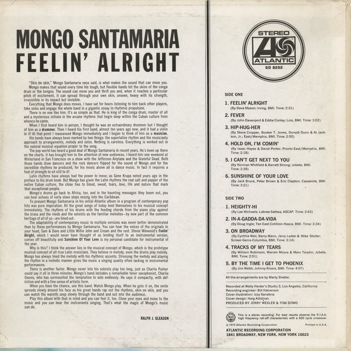 Mongo Santamaria - Feelin' Alright (SD 8252) 1970 US Atlantic｜中古LP