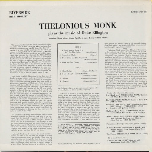 Thelonious Monk - Plays The Music Of Duke Ellington (OJC-024) LP 1982 US RIVERSIDE - OJC｜中古LP