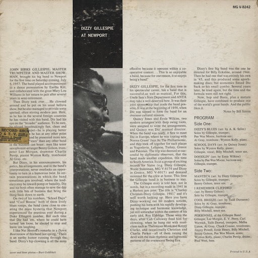 Dizzy Gillespie - At Newport (MG V-8242) 1961 US Verve｜中古LP