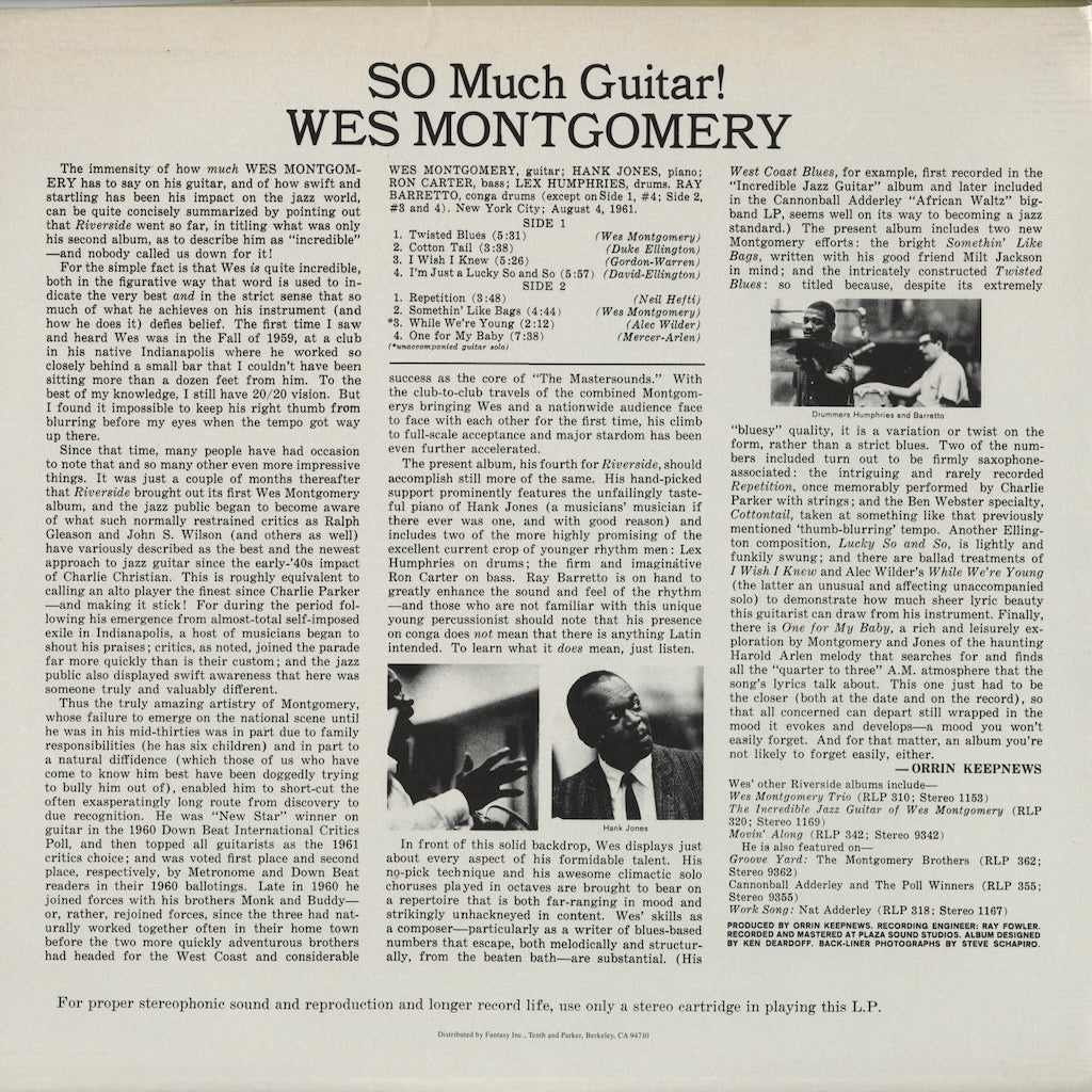 Wes Montgomery – So Much Guitar! (OJC 9382) LP 1988 US OJC - Riverside | 中古LP