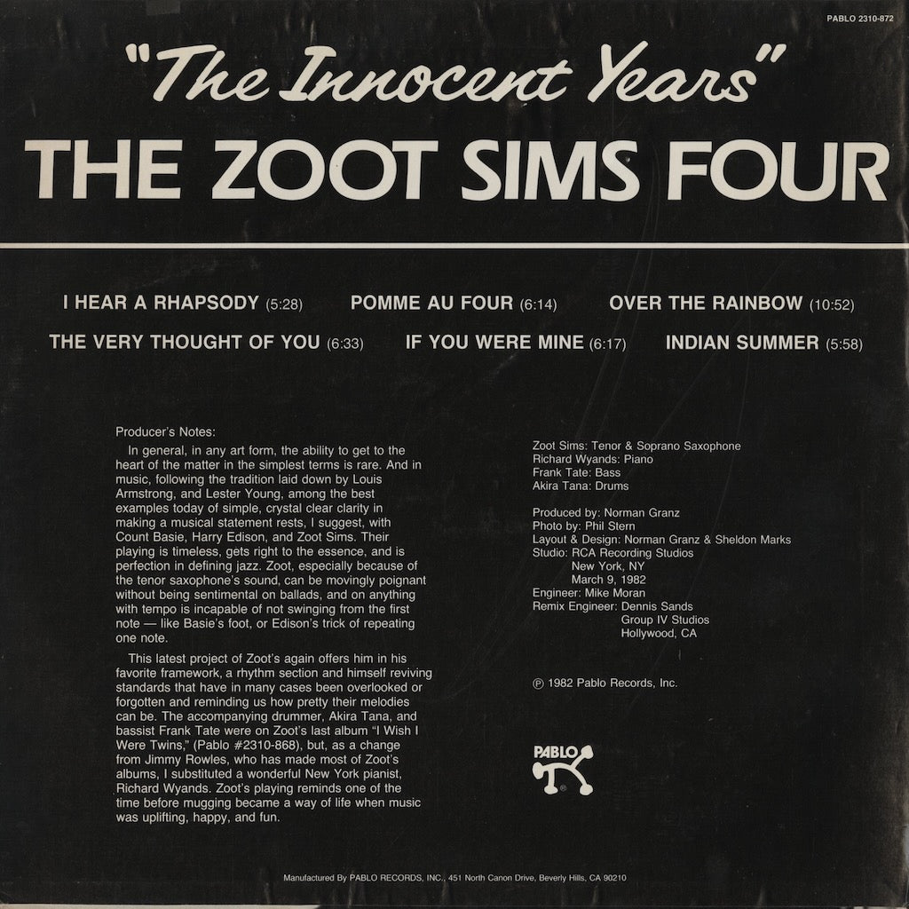 Zoot Sims - The Innocent Years (2310-872) LP 1982 US Pablo Records｜中古LP