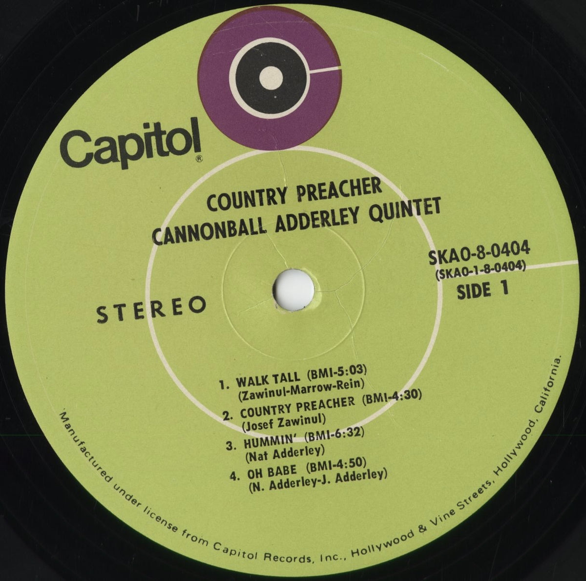 Cannonball Adderley - Country Preacher (SKAO-8-0404) 1970 US Capitol｜中古LP