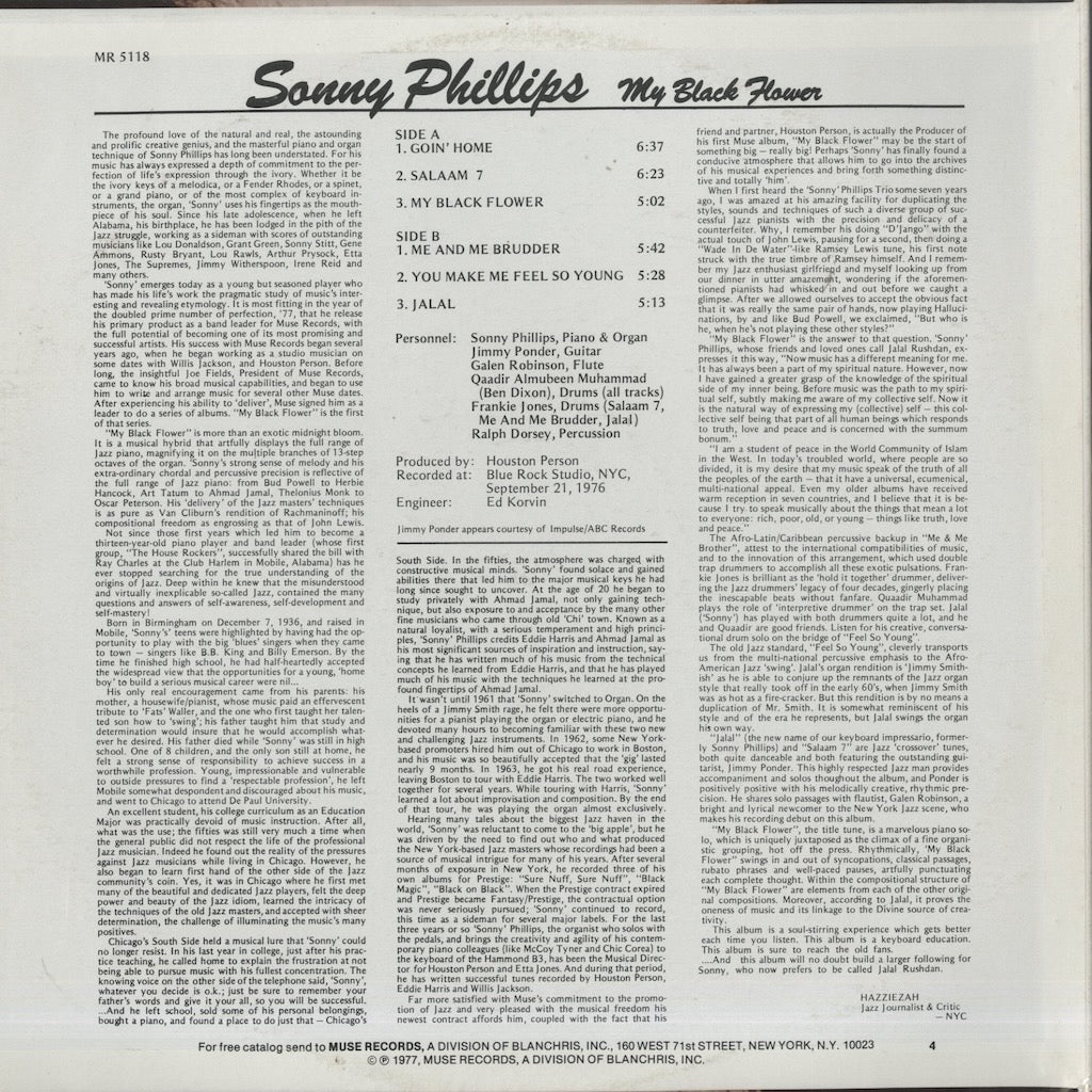 Sonny Phillips / ソニー・フィリップス / My Black Flower (MR5118)