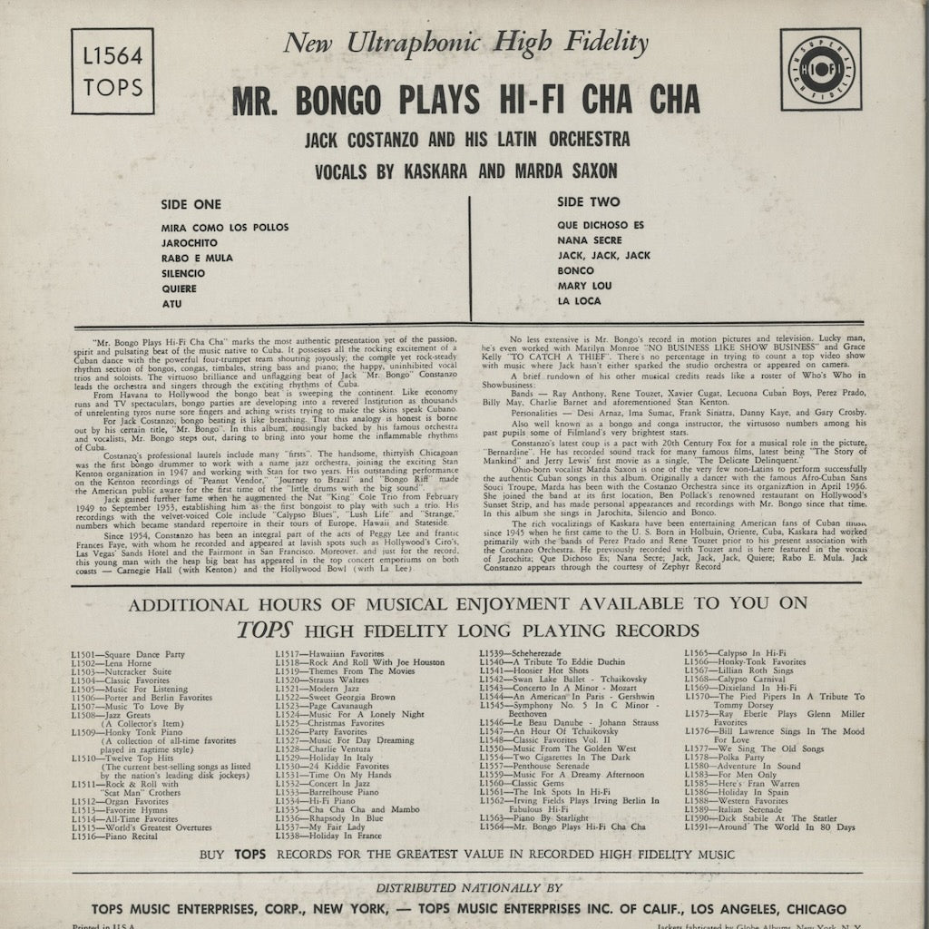 Jack Costanzo / ジャック・コスタンツォ / Mr. Bongo Plays In Hi-Fi Cha Cha Cha (L1564)
