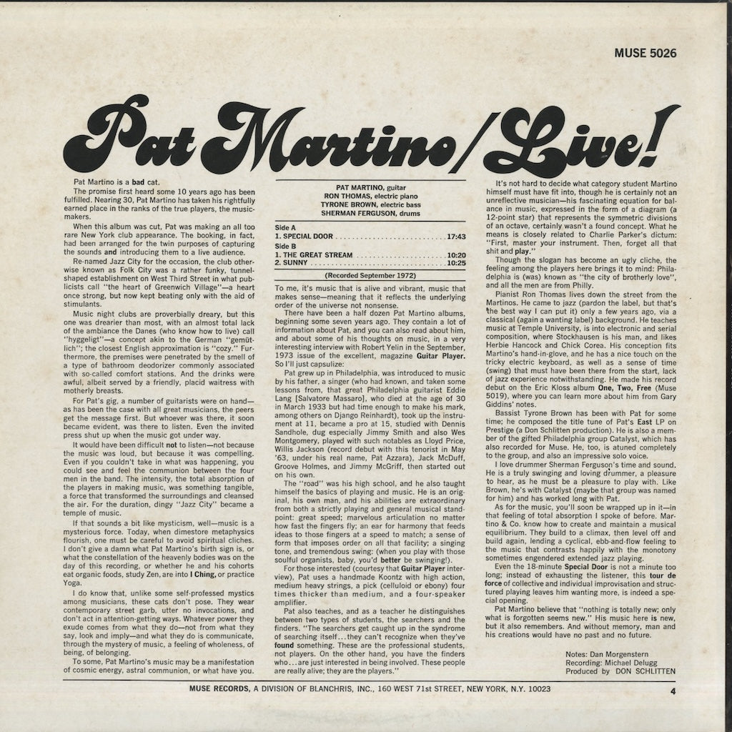 Pat Martino / パット・マルティーノ / Live! (MR5026)
