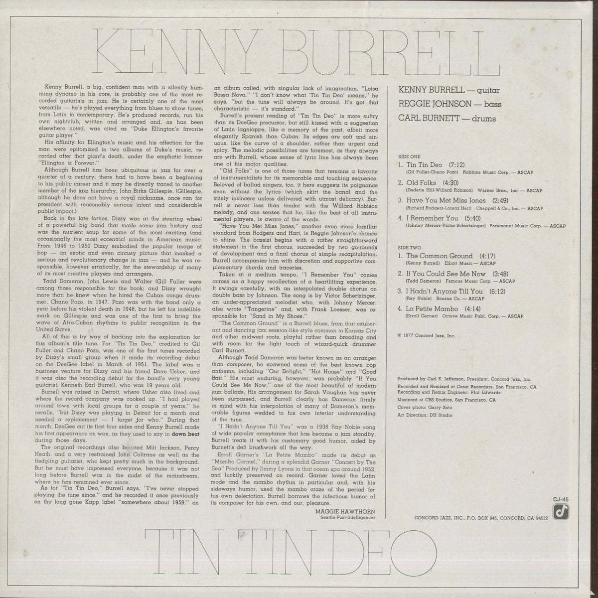 Kenny Burrell / ケニー・バレル / Tin Tin Deo (CJ-45)