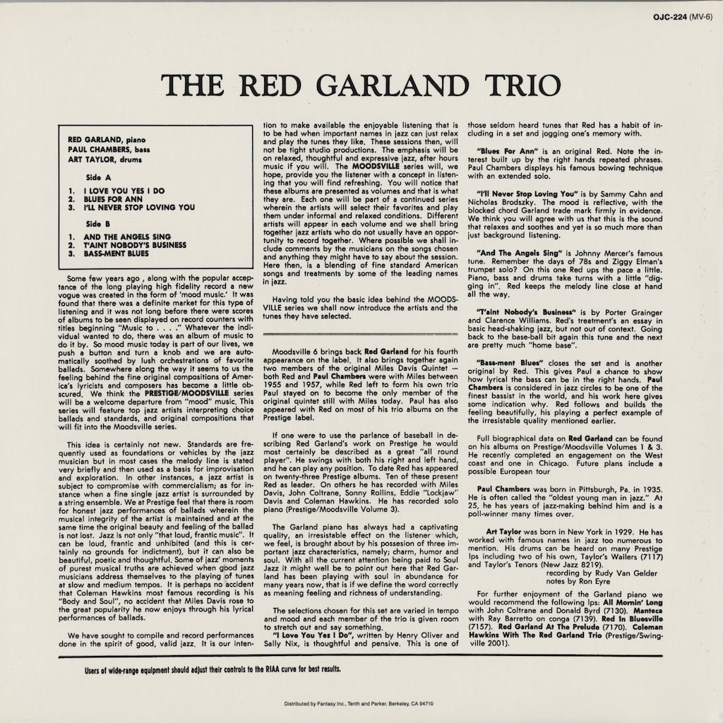 Red Garland / レッド・ガーランド / Moodsville Volume 6 (OJC-224)