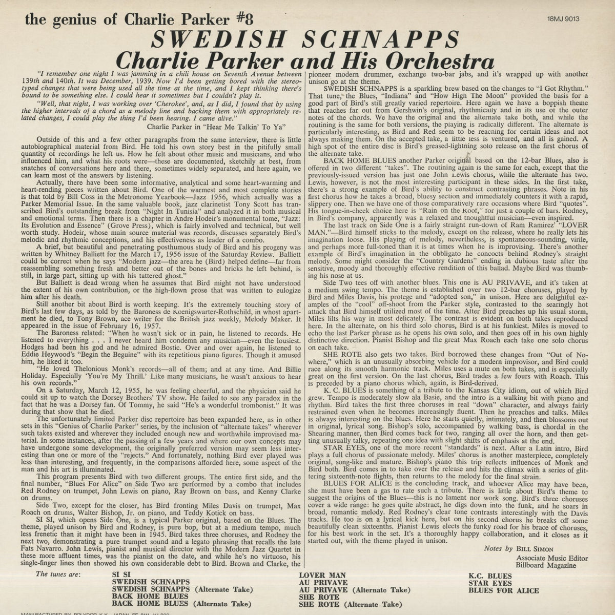Charlie Parker / チャーリー・パーカー / Swedish Schnapps (18MJ9013)