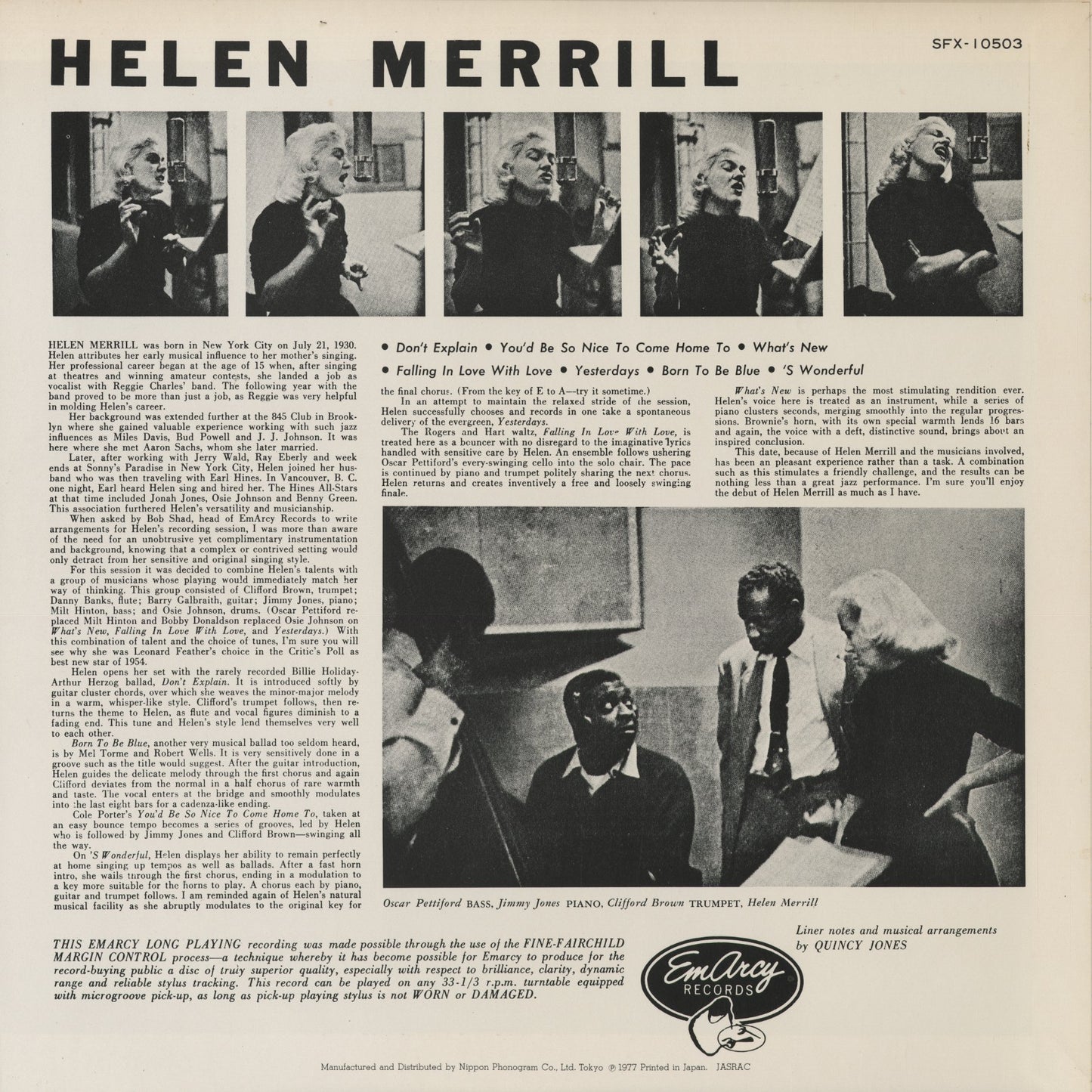 Helen Merrill - Helen Merrill With Clifford Brown (SFX-10503) 1977 JPN Mercury｜中古LP