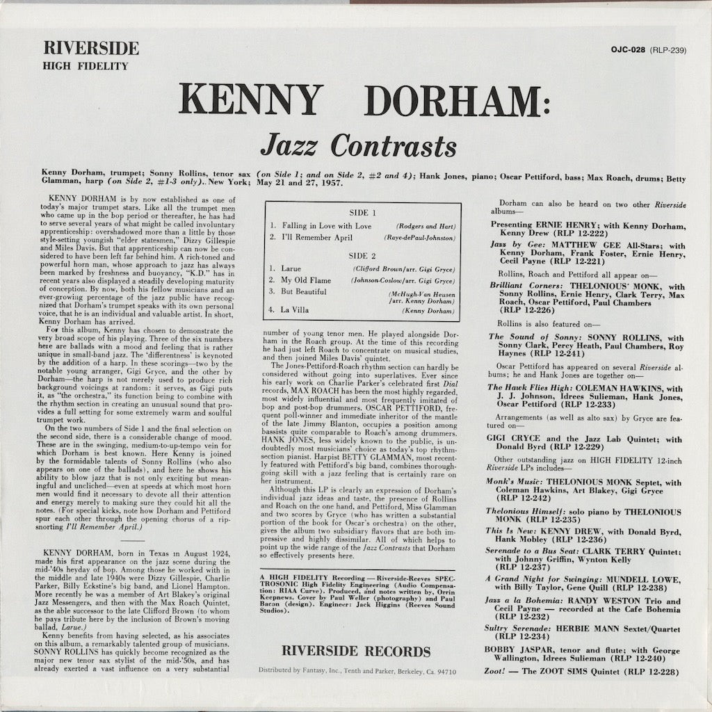 Kenny Dorham - Jazz Contrasts (OJC-028) LP 1982 US Riverside/OJC｜中古LP back