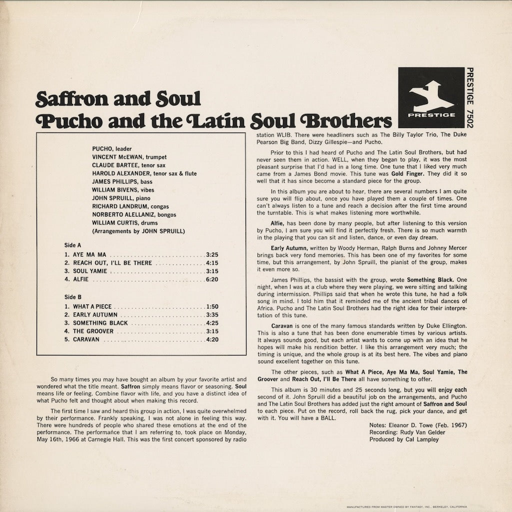 Pucho & The Latin Soul Brothers / プーチョ＆ラテン・ソウル・ブラザーズ / Saffron And Soul (PR 7502) US Reissue