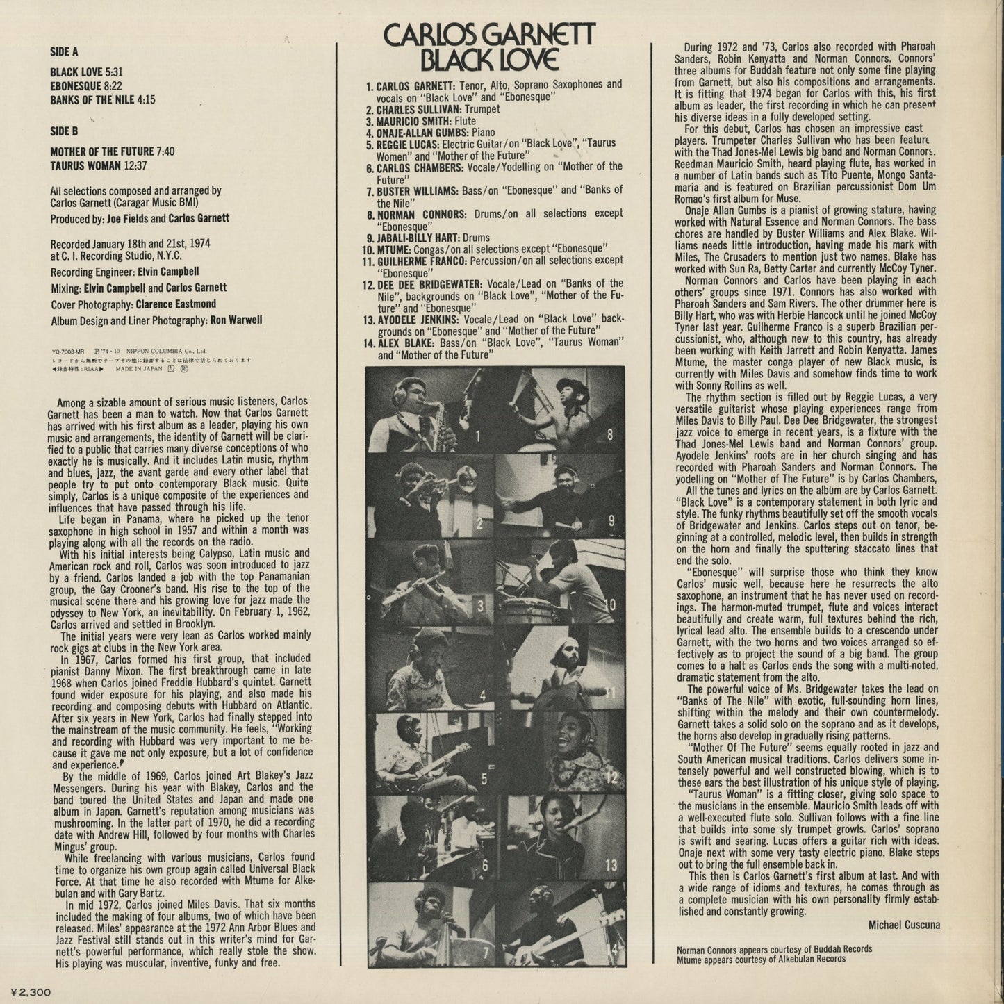 Carlos Garnett / カルロス・ガーネット / Black Love (YQ-7003-MR)