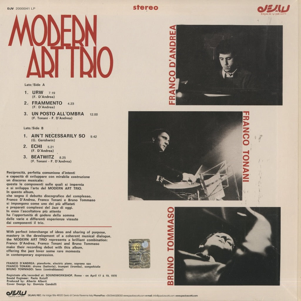 Modern Art Trio - Modern Art Trio 1971 (DJV 2000041) LP 2008 ITA DEJAVU｜中古LP