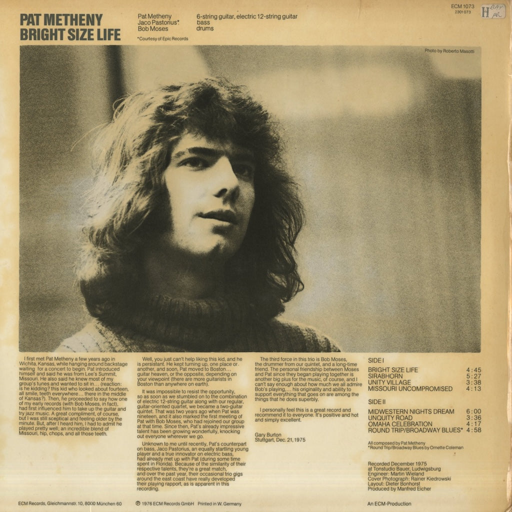 Pat Metheny / パット・メセニー / Bright Size Life (ECM1073)