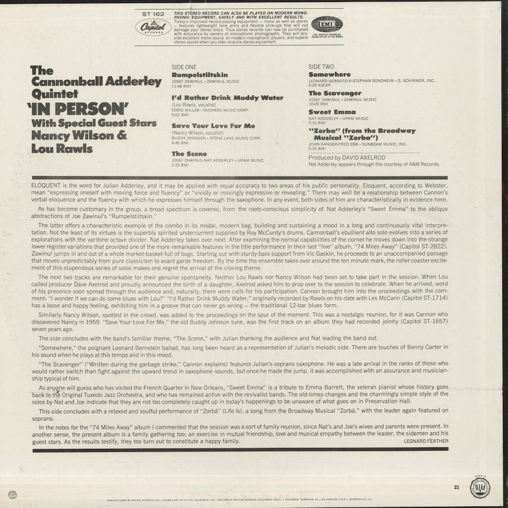Cannonball Adderley / キャノンボール・アダレイ / In Person (ST162)