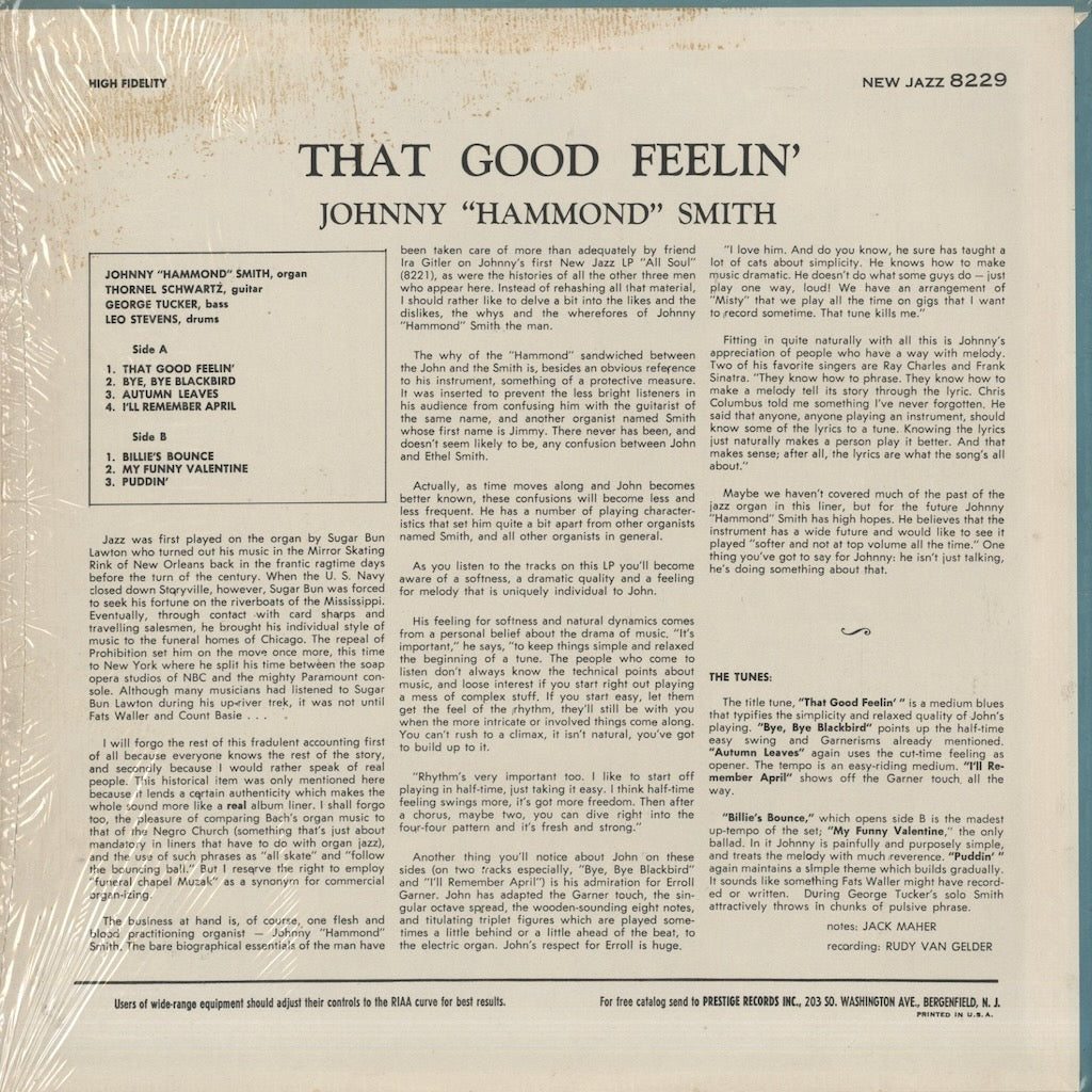 Johnny Hammond Smith / ジョニー・ハモンド・スミス / That Good Feelin' (NJLP 8229)