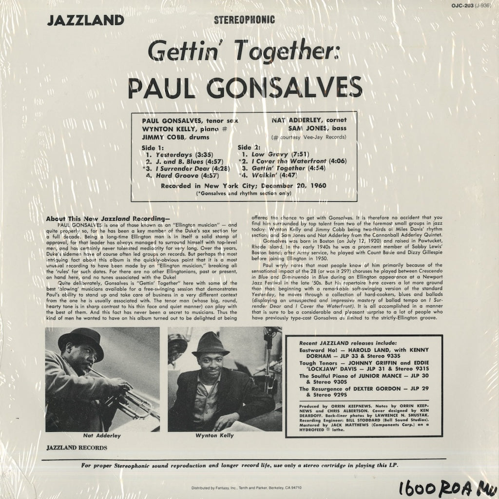 Paul Gonsalves / ポール・ゴンサルヴェス / Gettin' Together! (OJC203)