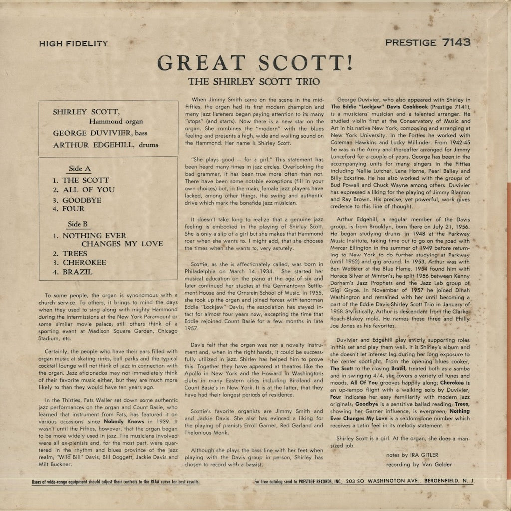 Shirley Scott / シャーリー・スコット / Great Scott (PRLP7143)