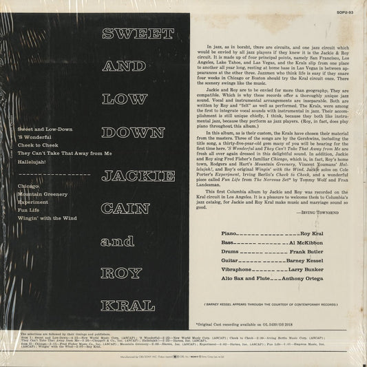 Jackie And Roy - Sweet and Low Down (SOPU93) LP 1974 JPN CBS/Sony｜中古LP