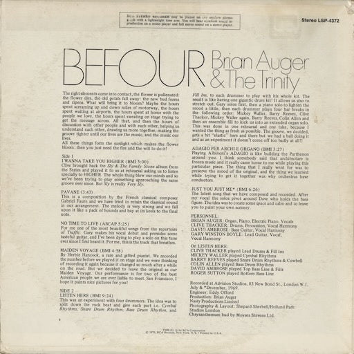 Brian Auger - Befour (LSP4372) 1970 US RCA｜中古LP