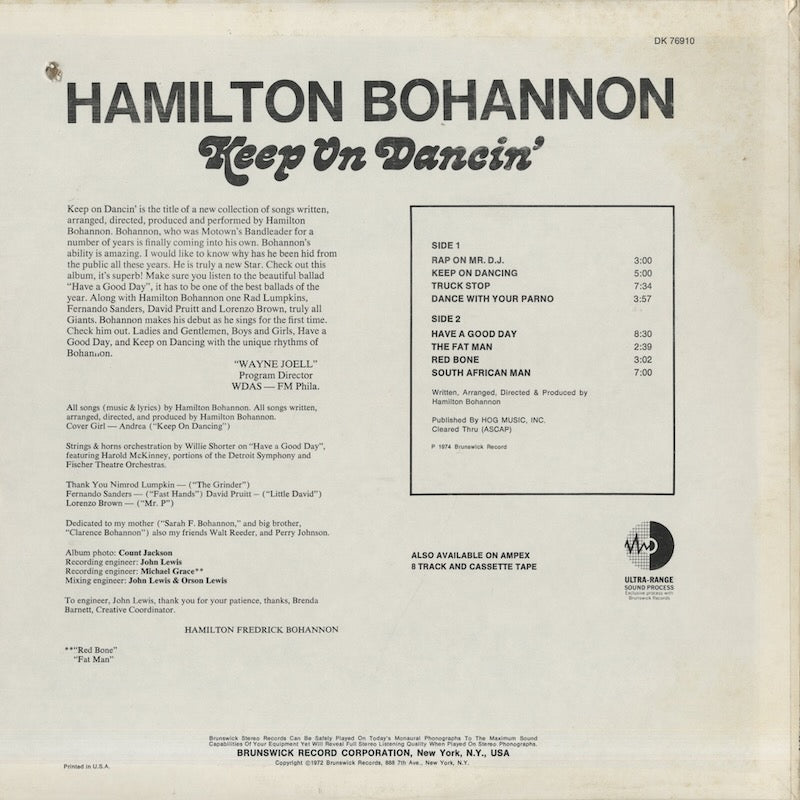 Hamilton Bohannon / ハミルトン・ボハノン / Keep On Dancin' (DK 76910)