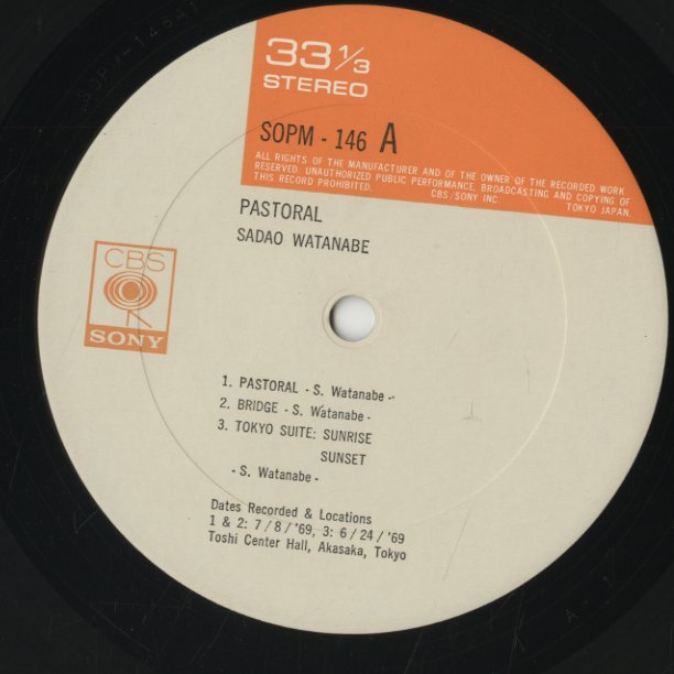 Sadao Watanabe - Pastoral (SOPM 146) LP 1974 JPN CBS Sony｜中古LP