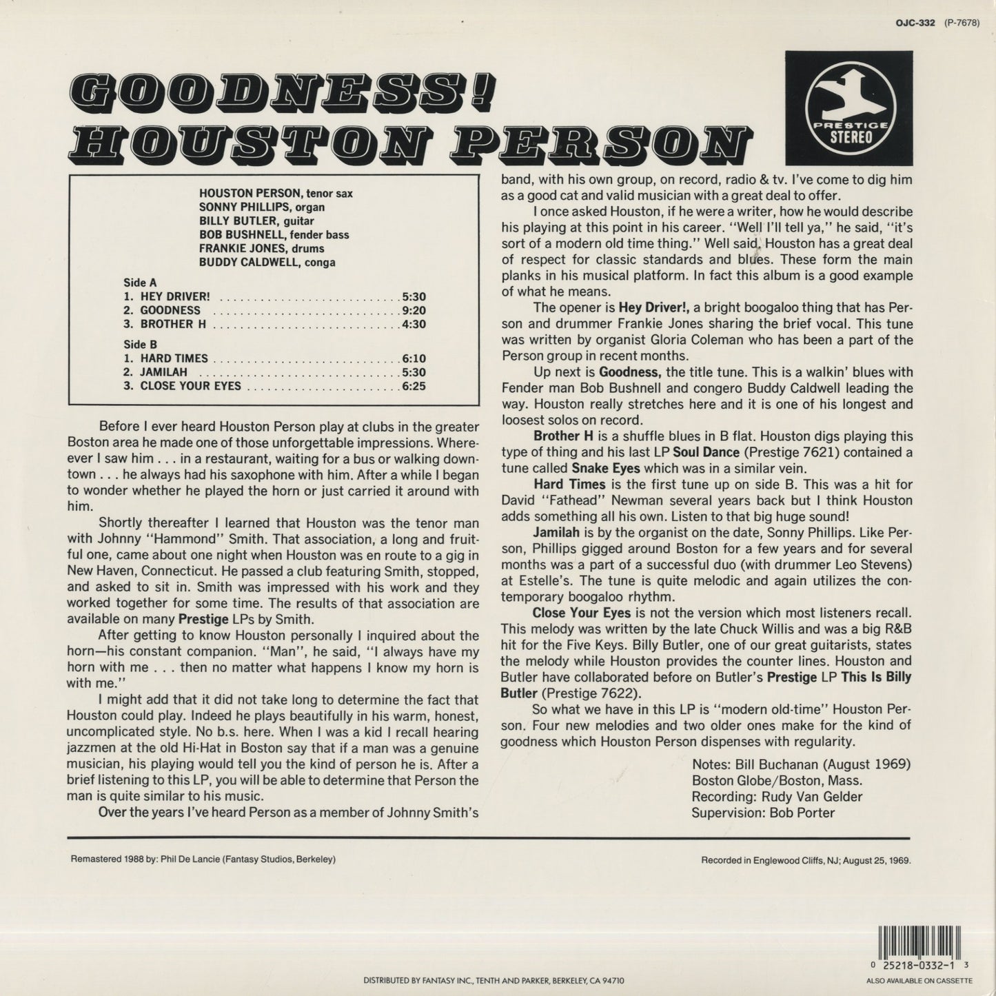 Houston Person / ホーストン・パーソン / Goodness! (OJC332)