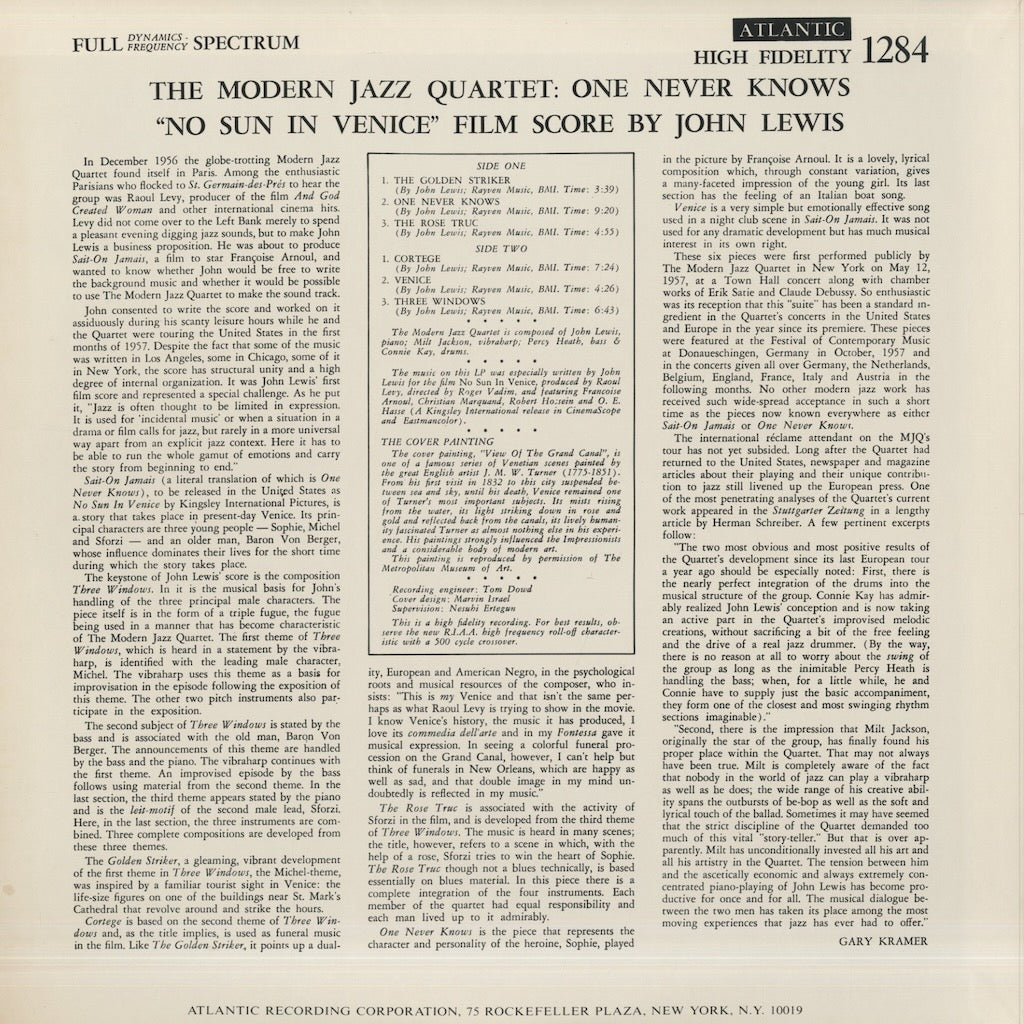 The Modern Jazz Quartet / モダン・ジャズ・カルテット / No Sun In Venice (P-7520A)