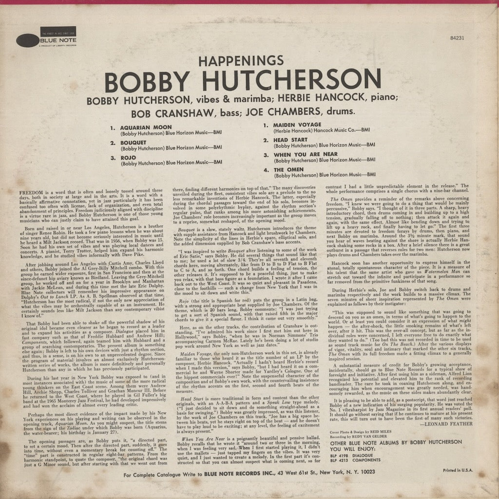 Bobby Hutcherson - Happenings (BST 84231) LP 1970 US Blue Note｜中古LP