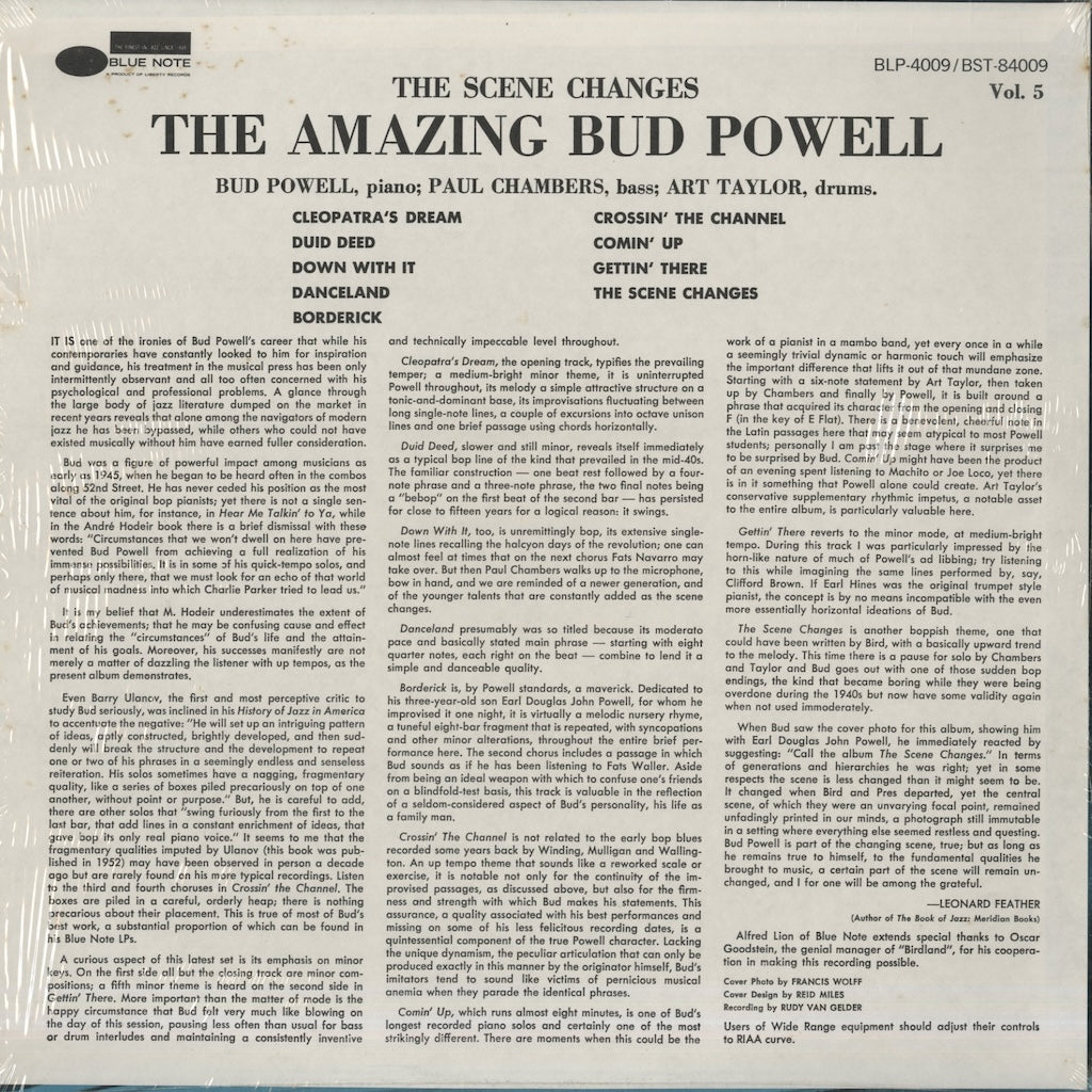 Bud Powell - The Scene Changes - The Amazing Bud Powell Vol.5 (BST84009) 1973 US Blue Note｜中古LP