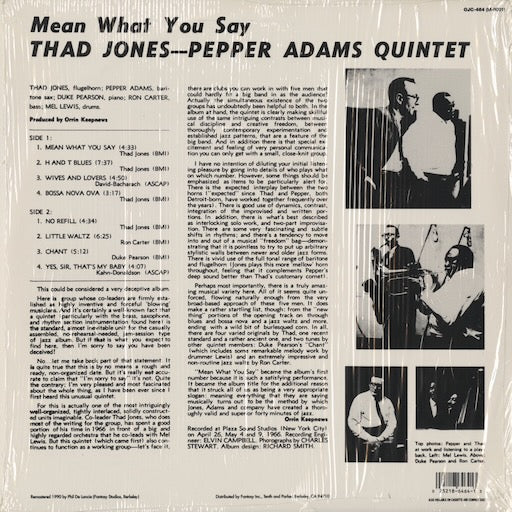 Thad Jones / Pepper Adams Quintet - Mean What You Say (OJC-464) LP 1990 US OJC / Milestone｜中古LP)