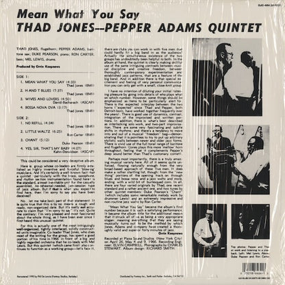 Thad Jones / Pepper Adams Quintet - Mean What You Say (OJC-464) LP 1990 US OJC / Milestone｜中古LP)