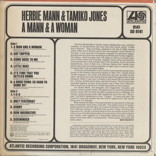 Herbie Mann & Tamiko Jones - A Mann & A Woman (8141) 1967 US Atlantic｜中古LP