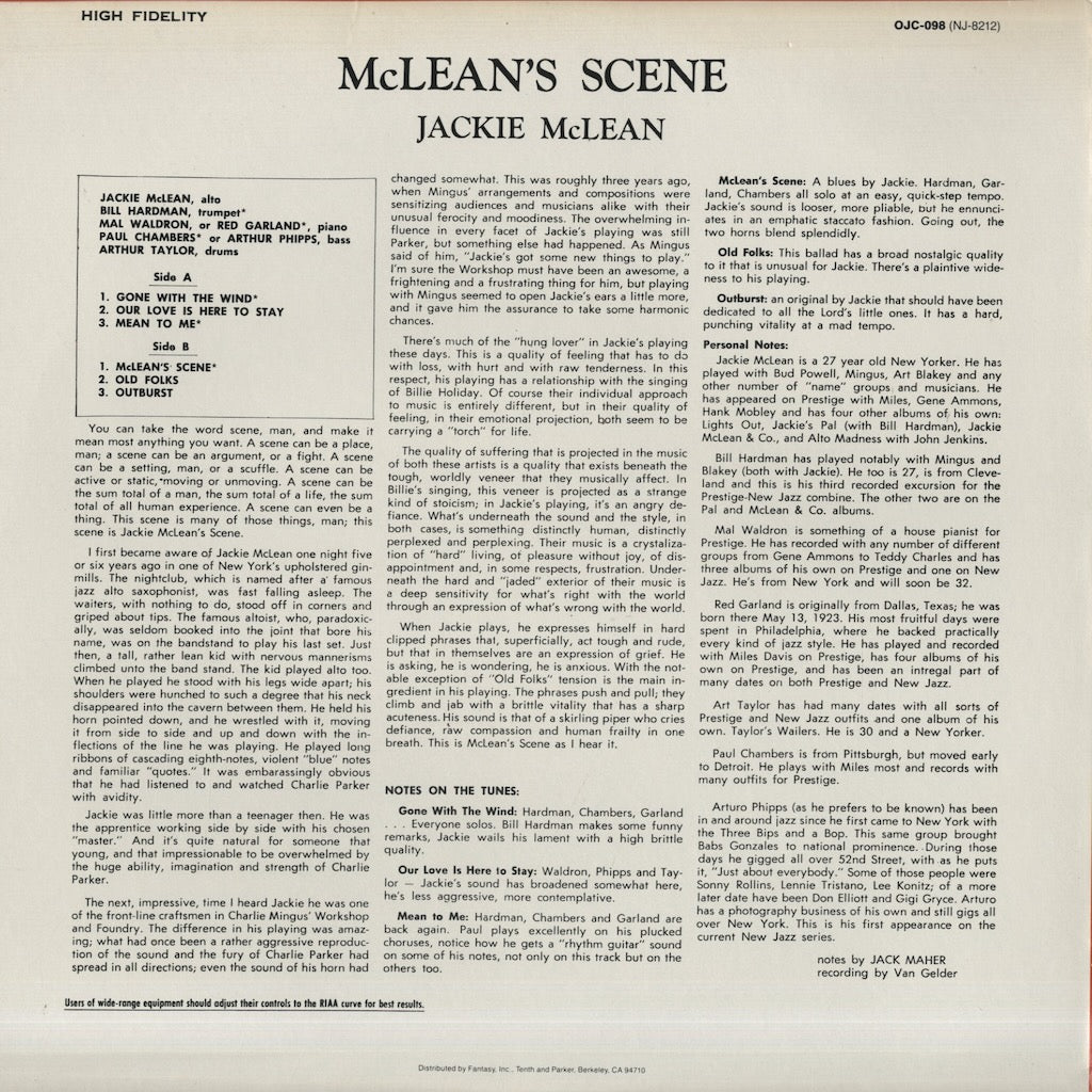 Jackie McLean / ジャッキー・マクリーン / McLean's Scene (OJC-098)