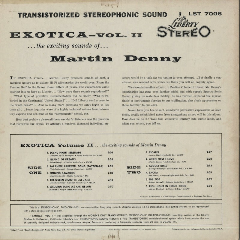 Martin Denny / マーチン・デニー / Exotica Vol. II (LST7006)- STEREO Black Label