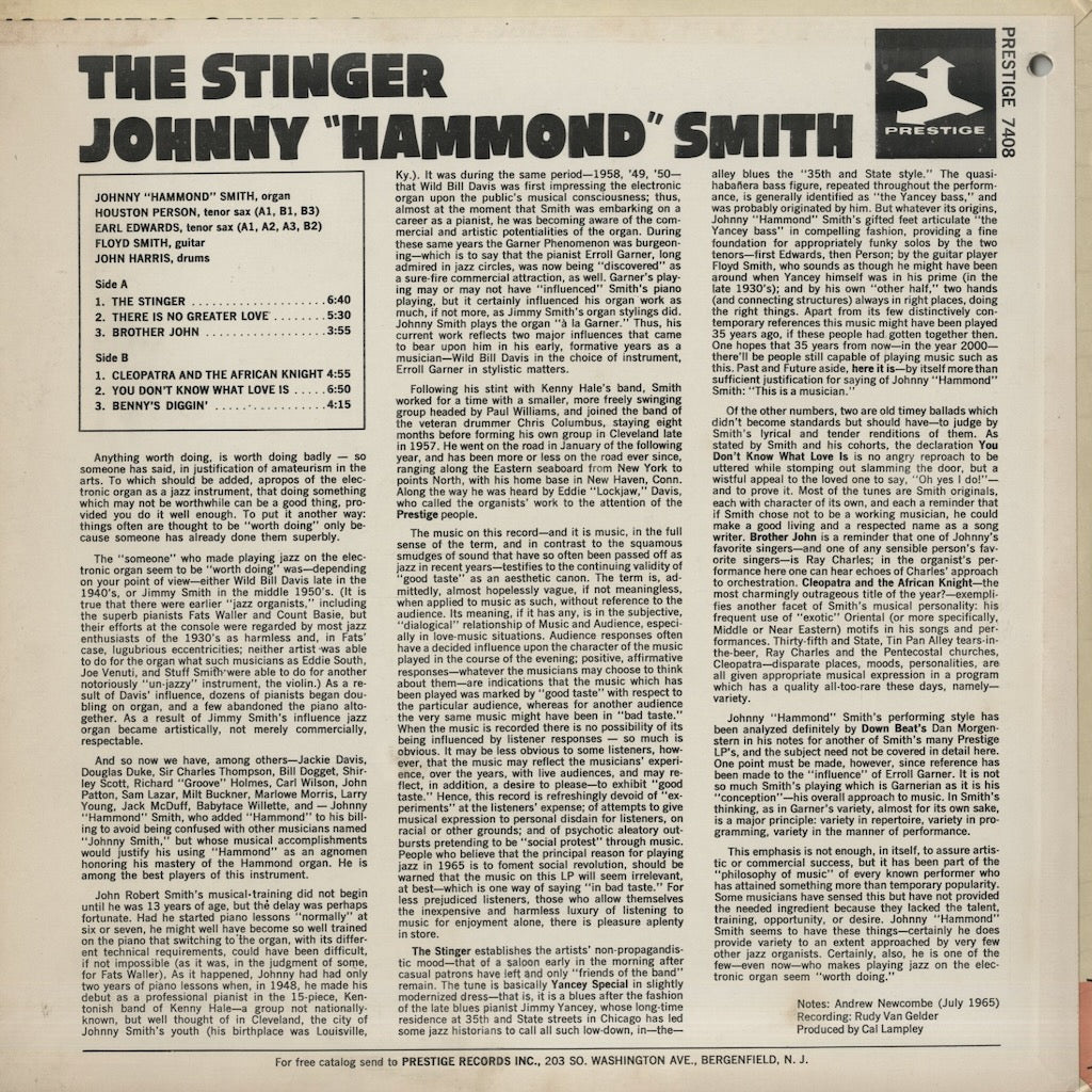Johnny Hammond Smith / ジョニー・ハモンド・スミス / The Stinger (PR 7408)