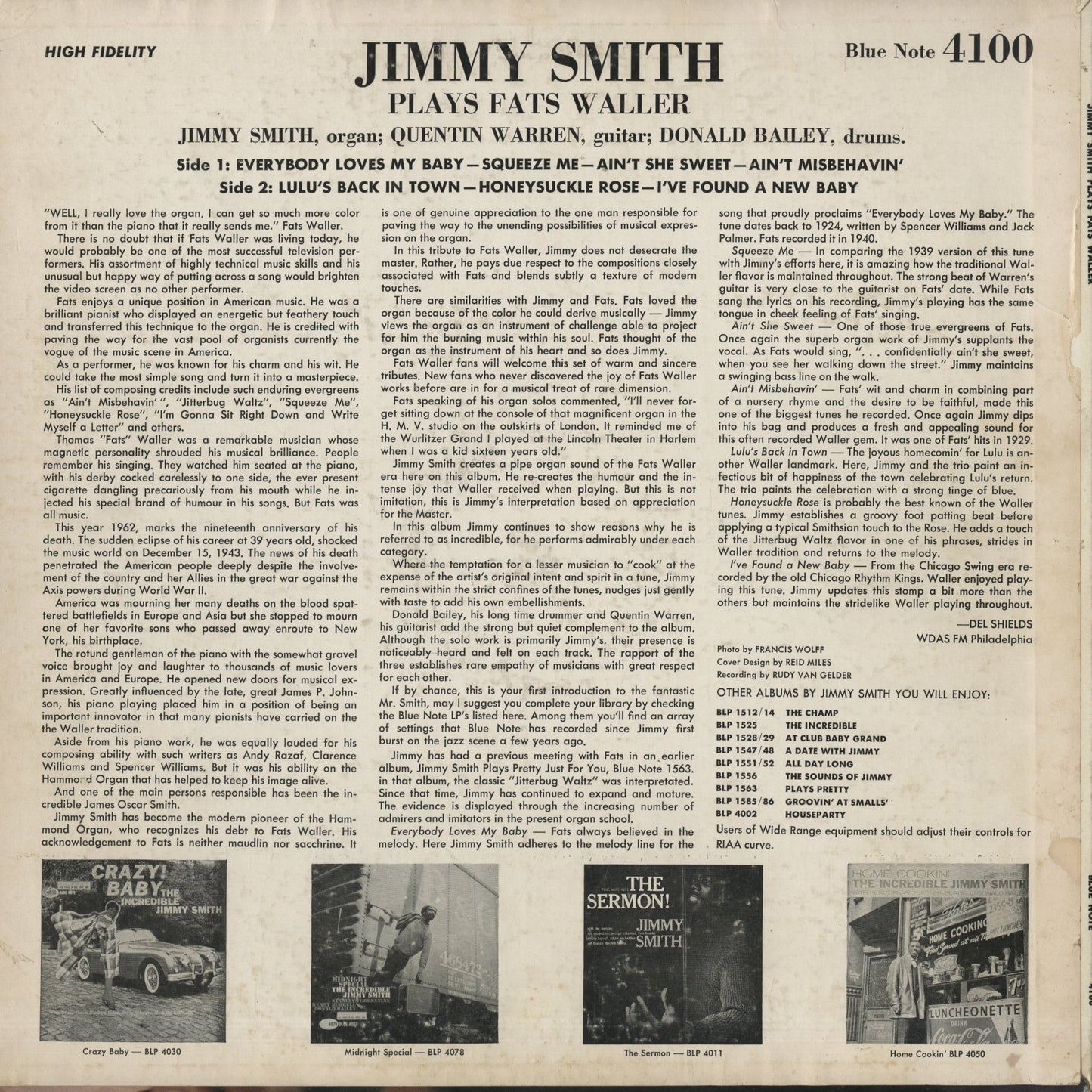 Jimmy Smith / ジミー・スミス / Plays Fats Waller (BLP 4100)